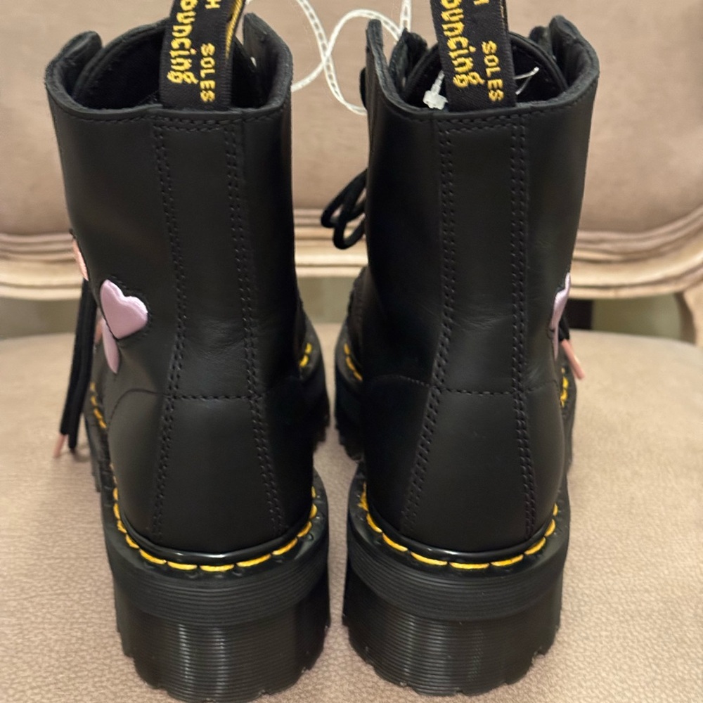 Dr. Martens Black Lace Up Boots with Pink and Purple Hearts - Picture 7 of 15